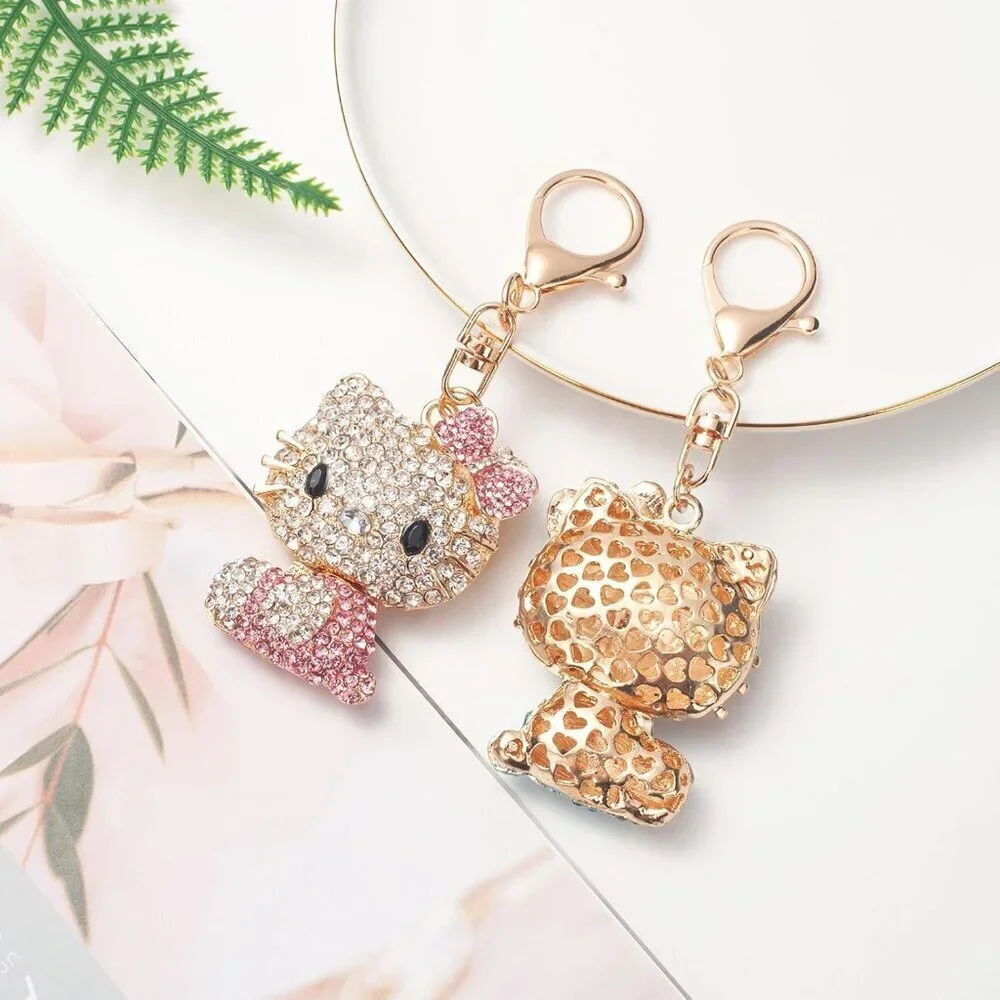 Pink Pom Pom Keychain for Women Girls Kawaii Fluffy Bag Charm Decor